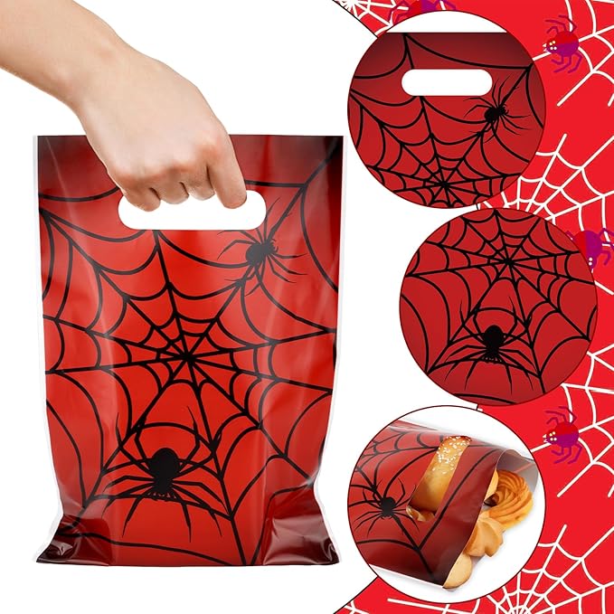 Hxezoc 50 Pieces Spider Web Gift Bags Plastic Spider Web Bags Practical Party Bags Party Favors for Spider Theme Birthday Party Decoration Supplies