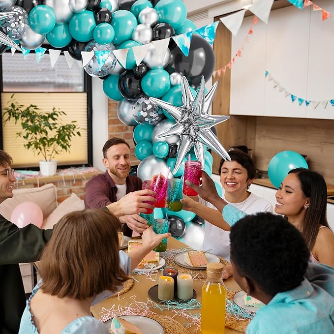 Teal Balloons Arch Garland Kit-Black Balloon Metallic Silver Balloon 127Pcs for Baby Shower,Gender Reveal,Kids Birthday,Wedding,Graduation,New Years Party Decorations.