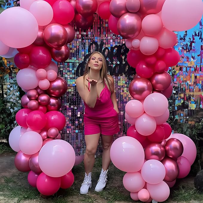 HILAVO Balloon Arch Kit - Hot Pink, Baby Pink, Metallic Party Helium Balloons Garland With Pastel Light, Dark Magenta, Latex Balloons for Girls Wedding, Baby Shower, Princess Birthday Party Decor