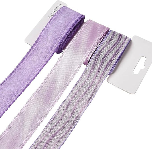 BEEFLYING 3 Styles Lavender Wire Edged Ribbons for Gift Wrapping, 25~28mm×2.7m Satin Ribbons for Wedding Party Decoration Hair Bows Flower Bounquet Sewing and Craft, 9 Yards