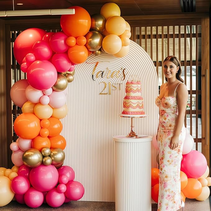 Pink and Orange Balloon Arch Kit, Hot Pink Orange Peach Garland Balloon, Fuchsia Magenta Latex Balloons for Baby Shower Birthday Wedding Tropical Hawaiian Beach Flamingo Sunset Party Decorations