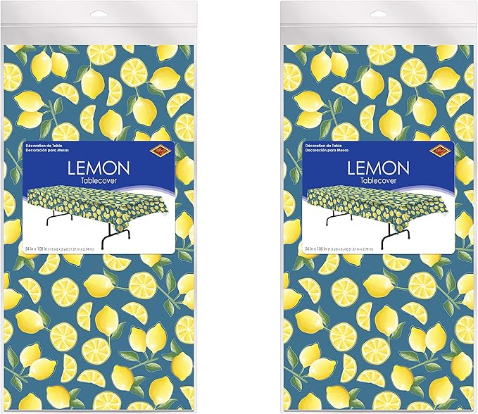Lemon Tablecover, 54"x108", 2 Pieces, Spring Summer Picnic Tea Party Table Decorations