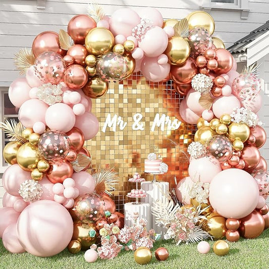 Blush Balloon Garland Kit, Nude Beige Metallic Gold and Rose Gold Confetti Latex Balloons Double Stuffed Cream Pink White Balloon Arch for Girls Wedding Baby Bridal Shower Birthday Party Decorations