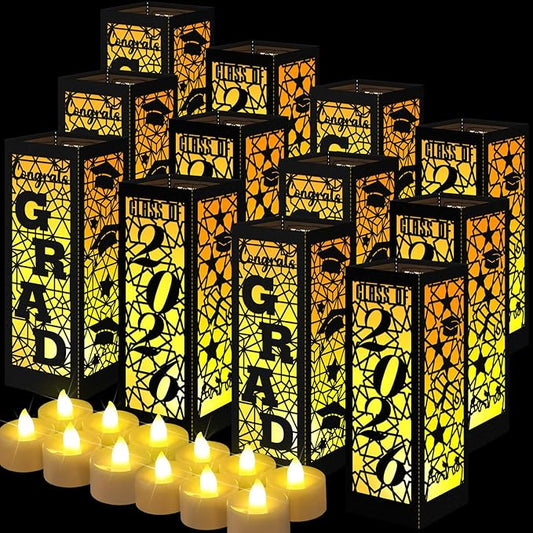 Rossesay 12 Pcs Graduation Table Centerpieces Boxes Class of 2026 Graduation Lanterns for Centerpieces with LED Candles Congrats Grad School College Photo Props for Party Table Decoration (Black)