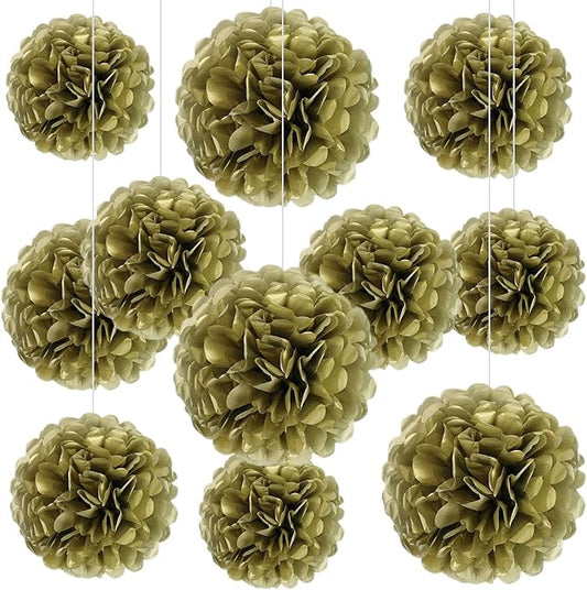 20 PCS Golden Tissue Paper Pom Poms, Tissue Pom Poms Flowers, Sizes of 6", 10", 12", 14" Hanging Paper Flower Ball for Wedding, Birthday, Halloween, Christmas, Baby Shower Party Decor