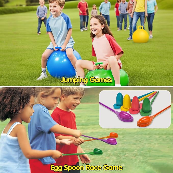 LINAYE Carnival Games Combo Set Outdoor Activities, Field Day Lawn Yard Family Reunion Fall Festival Games Hopper Balls Dart Board for Kids Ring Toss Egg and Spoon for Kids Birthday Party