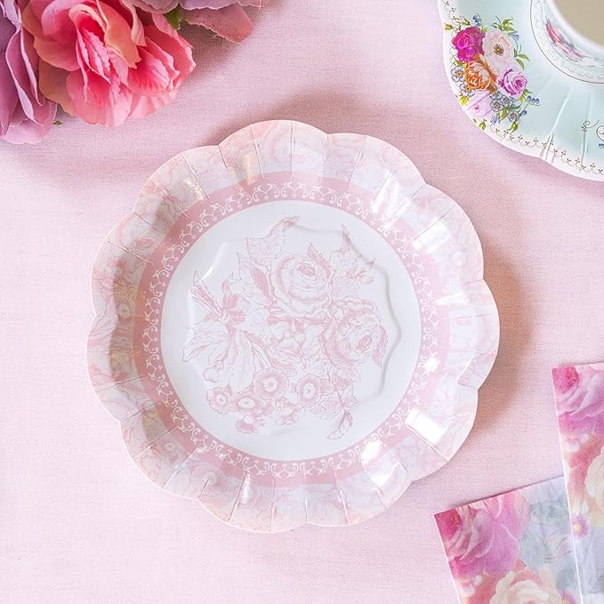 Talking Tables Pretty Floral Paper Plates | Mother's Day Afternoon Tea Party Decorations Truly Scrumptious Disposable Dishes For Birthday Baby Shower, Bridal Wedding, Made UK, Pretty, Pack of 24