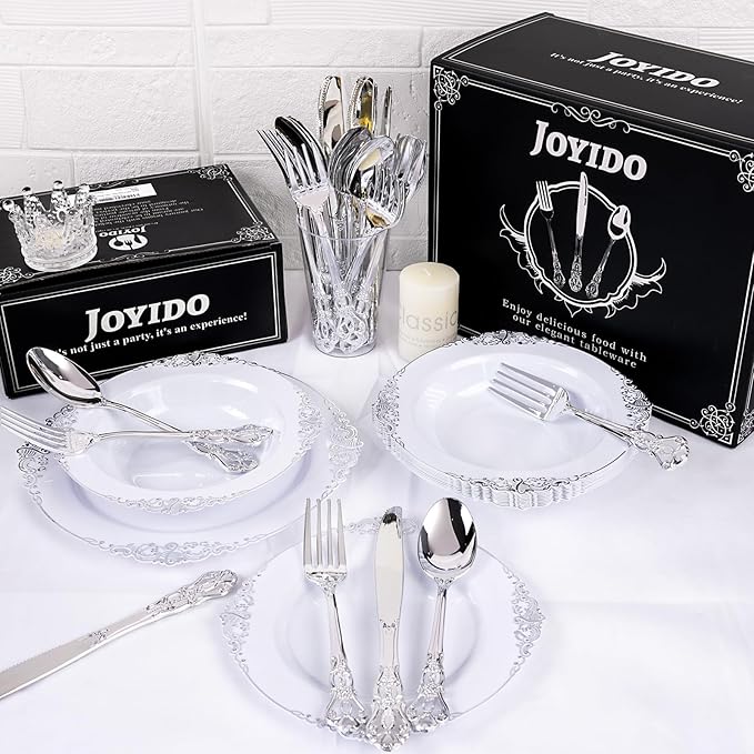 90PCS Silver Plastic Silverware - Heavy Duty Silver Disposable Cutley - Fancy Plastic Utensils Flatware Include 30 Forks, 30 Spoons, 30 Knives for Catering, Parties, Dinners, Weddings