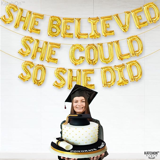 KatchOn Gold She Believed She Could So She Did Balloons - 16 Inch | Congrats Balloon for Congratulations Decorations | Graduation Balloon for Graduation Decorations 2026, Congrats Grad Decorations