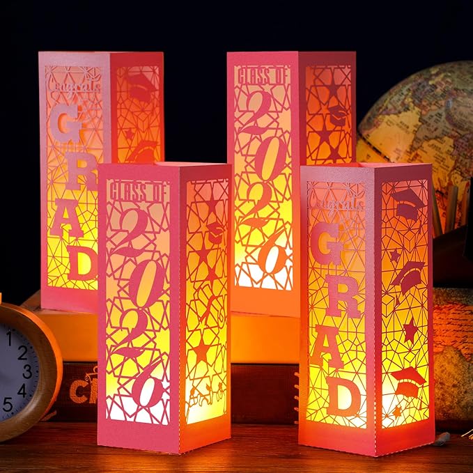 Rossesay 6 Pcs Graduation Table Centerpieces Boxes Class of 2026 Graduation Lanterns for Centerpieces with LED Candles Congrats Grad School College Photo Props for Party Table Decoration (Pink)