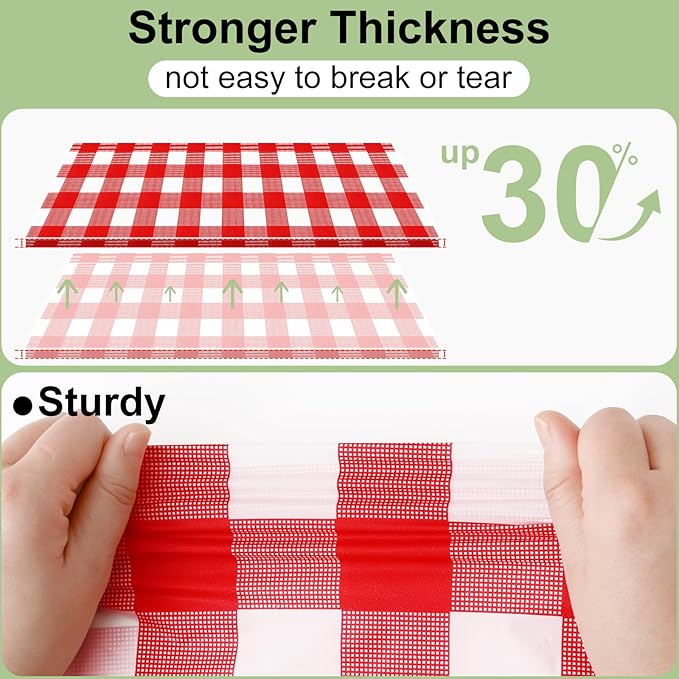 misaya 3 Packs Buffalo Disposable Table Cloth, 84" Round Waterproof Plastic Tablecloth, Red and White Checkered Table Covers for Picnic, Birthday, Party