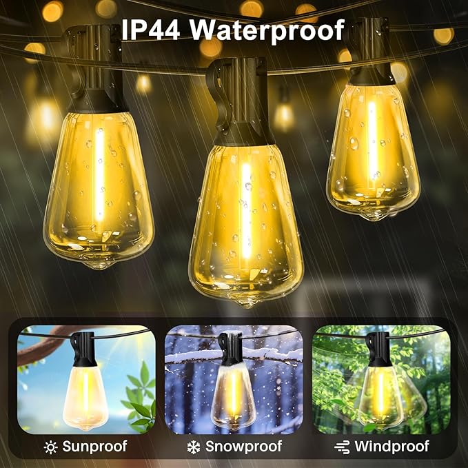 LAMPHOME 4-Pack 26Ft ST38 Outdoor String Lights, Warm Yellow Edison LED Patio Lights with 12+1 Shatterproof Bulbs, Waterproof for Bistro Christmas Party Garden Decor