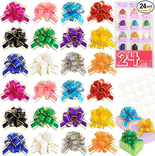 TUXIYA 24PCS 6 Inch Large Pull Bows,12 Colors Bow for Gift Wrapping,Reusable Birthday Ribbon Bow for Wrapping Boxes & Decorative Accents