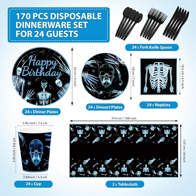 170Pcs Radiology Graduation Birthday Party Supplies X Ray Medical Themed Plates Napkins Cups Tablecloth rad tech graduation Tableware Set for Radiology Doctor Birthday Decorations Serves 24