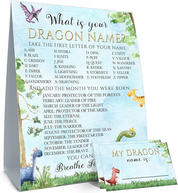 Dragon Birthday Party Decoration,Dragon Theme Birthday Party Sign,What's Your Dragon Name,“My Dragon Name” Guest Sign & Decorations for Dragon Themed Party