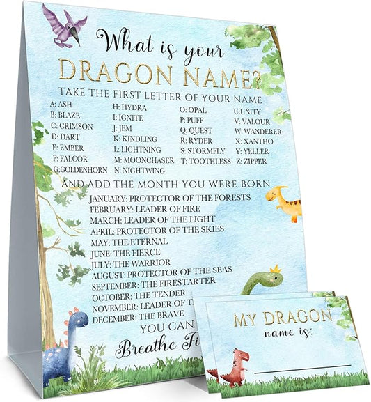 Dragon Birthday Party Decoration,Dragon Theme Birthday Party Sign,What's Your Dragon Name,“My Dragon Name” Guest Sign & Decorations for Dragon Themed Party