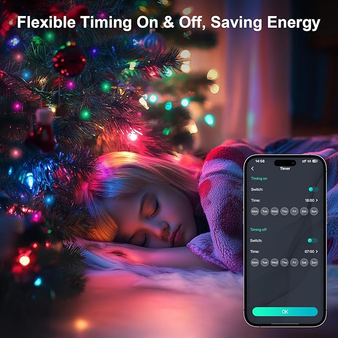 Super RGB Color Changing Globe String Lights, 66ft Smart RGB-IC Fairy Lights with Remote & APP Control, Mini Ball LED Twinkle Lights Hanging for Indoor Bedroom Living Room Party Birthday Decor