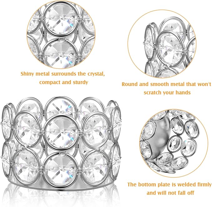 Potchen 30 Pieces Crystal Tealight Candle Holders Bulk, Votive Candle Holder Stands with Diamond Design for Table Centerpieces Wedding Party Home Decor and Holiday Favors (Silver)