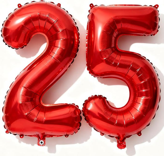 Red Number 25 Balloons 40 Inch Giant Number Red 25 Foil Mylar Balloons for 25th Birthday Anniversary Events Party Decorations