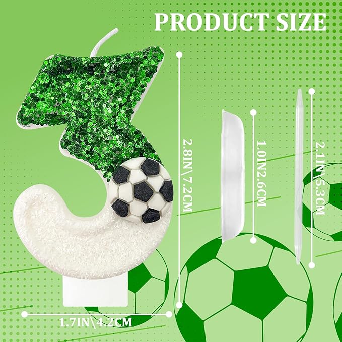 Soccer Birthday Candles Cake Topper for Girl and Boy, Wedding Cakes, Anniversaries, Party Celebrations, Birthday Decorations (Green White, 13)