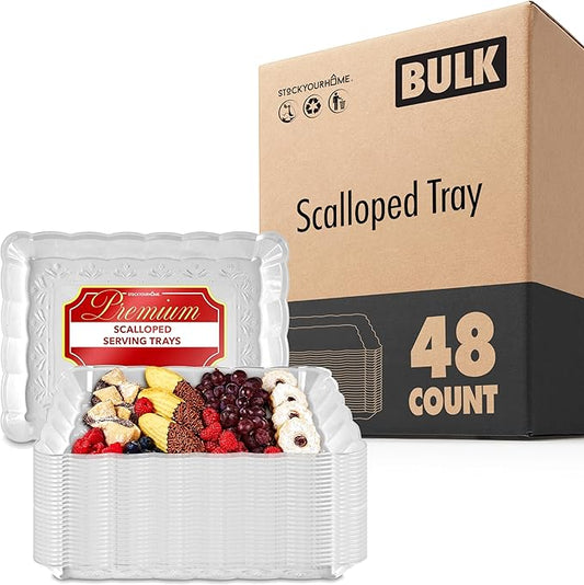 (48 Pcs) Clear Plastic Serving Tray 9x13, Large Plastic Serving Platter Disposable, Rectangle Party Trays and Platters for Fruit, Dessert, Cookies, Appetizers, Food, Entertaining, Holiday Parties