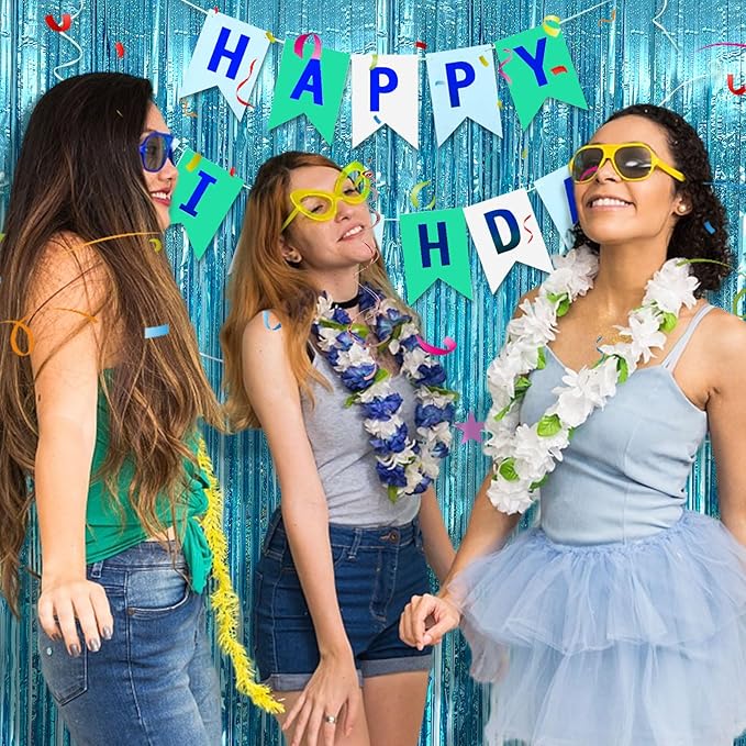 10 Pack Blue Streamers Party Decorations Tinsel Backdrop Glitter Blue Foil Fringe Party Decor for Ocean Theme Birthday Party Baby Shower Halloween