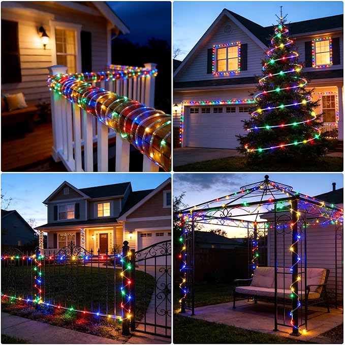 66ft LED Rope Lights Outdoor, 240 LED Connectable and Flexible Tube Lights with 8 Modes, Waterproof LED Rope Lighting for Garden, Patio, Pool, Bedroom, Party, Indoor Outdoor Decoration (Multicolor)