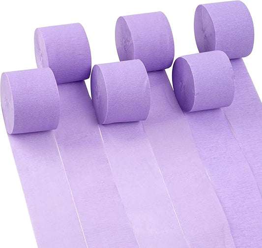 Crepe Paper Streamers 6 Rolls 492ft,Pack of Light Purple Streamers Party Decorations,Crepe Paper Roll for Birthday,Wedding,Bachelorette,Bridal Shower Decorations (1.8 Inch x 82 Ft/Roll)