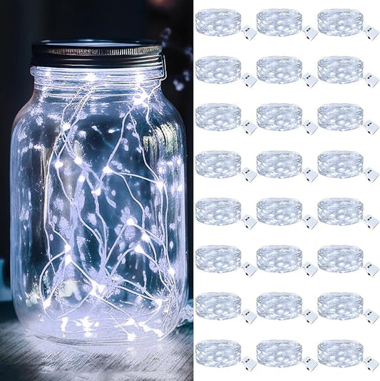 kolpop 24 Pack LED Fairy Lights Battery Operated with 3 Modes, Mini Twinkle String Lights Battery Powered Waterproof for Christmas Mason Jars Party,Cool White