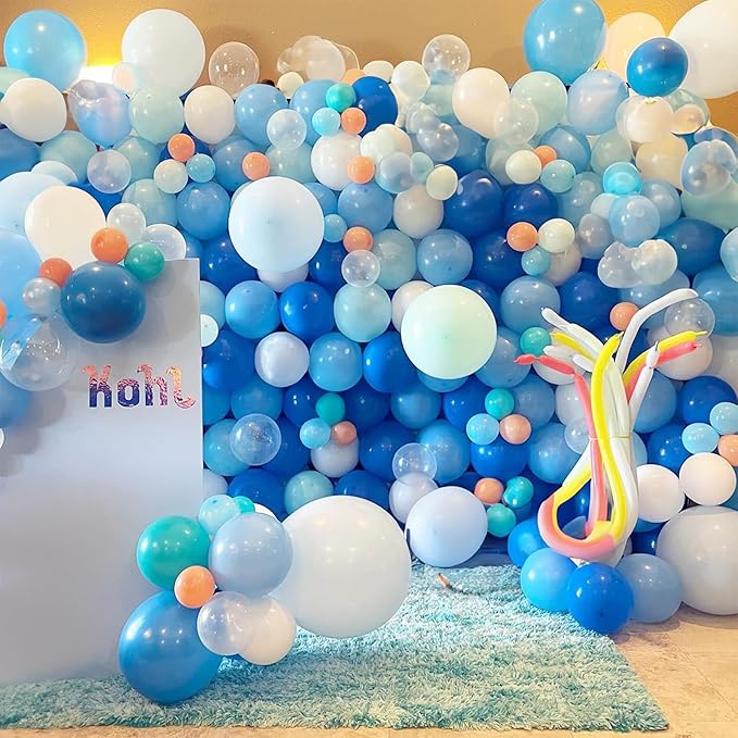 HILAVO Teal Blue Balloons 12 Inch 60pcs Ocean Turquoise Blue Party Balloons Transparent Metallic Pastel Light Blue Latex Helium Balloon for Under The Sea Birthday Baby Shower Shark Party Decorations