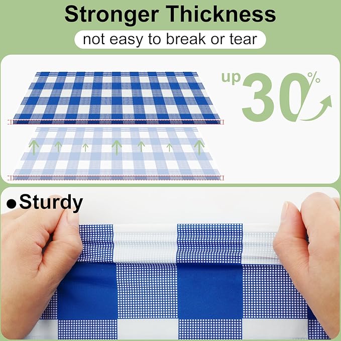 misaya 3 Packs Buffalo Disposable Table Cloth, 84" Round Waterproof Plastic Tablecloth, Blue and White Checkered Table Covers for Picnic, Birthday, Party