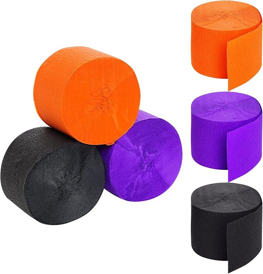 jiebor Halloween Streamers Crepe Paper Black Orange Purple Streamers 492 Ft 6 Rolls for Halloween Party Wedding Birthday Home Office Door Wall Decorations Flower Making