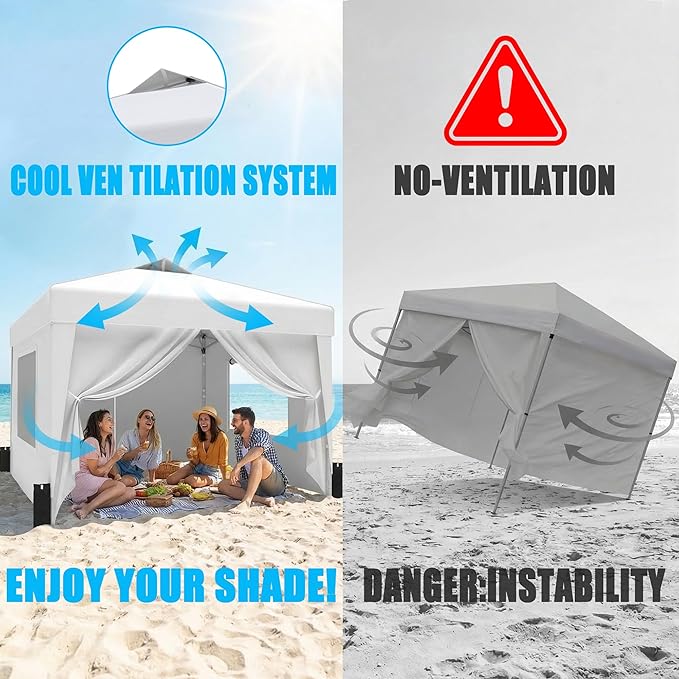 SANWAY 10x10 Pop Up Canopy Tent with Sidewalls x 4 – Easy Setup Canopy Tent, Waterproof, UV-Resistant, Portable with Carry Bag for Outdoor Events, Camping, and Backyard Parties – Silver White