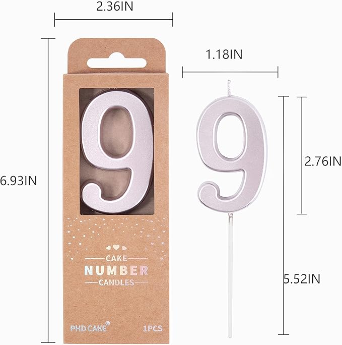 PHD CAKE 2.76 Inch Modern Rose Gold 9 Number Birthday Candles, Rose Gold Number Candles, Cake Number Candles, Party Celebration