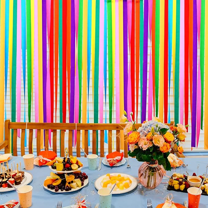 Pasimy 36 Rolls Crepe Paper Streamers Rainbow Party Streamers 1.8 Inch x 82 Ft/roll for Birthday Decorations DIY Crepe Paper Decorations Supplies Baby Shower Wedding Ceremony(Rainbow Colors)