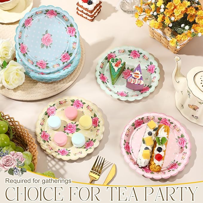 Umigy 100 Pcs Mother's Day Tea Party Decorations 7 Inch Floral Paper Plates Disposable Blossom Dessert Saucers Sets Floral Dessert Dishes for Girls Women Birthday Party Supplies