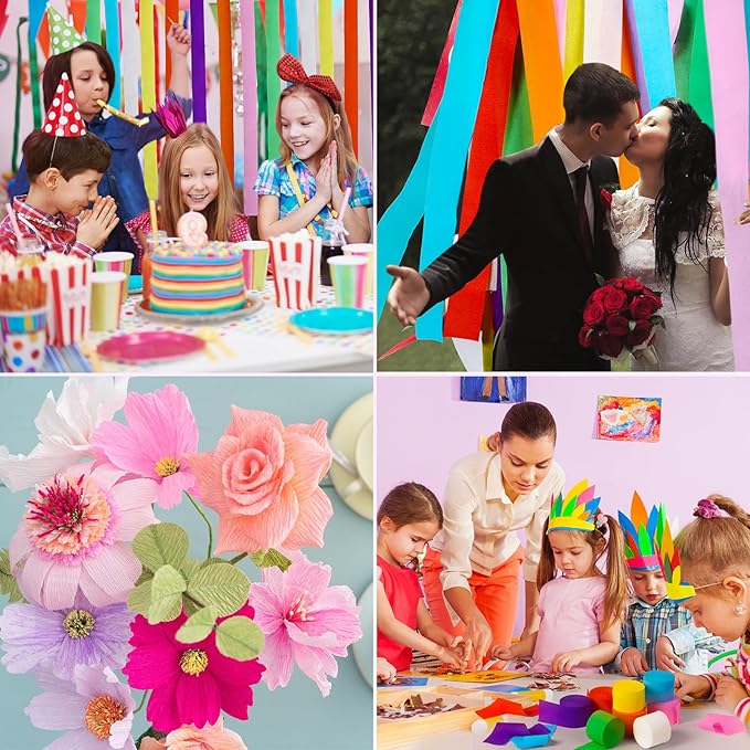 120 Rolls Crepe Paper Streamers Roll 8 Colors Rainbow Party Decoration Streamers for Birthday Party Wedding Ceremony Baby Shower DIY Crafts