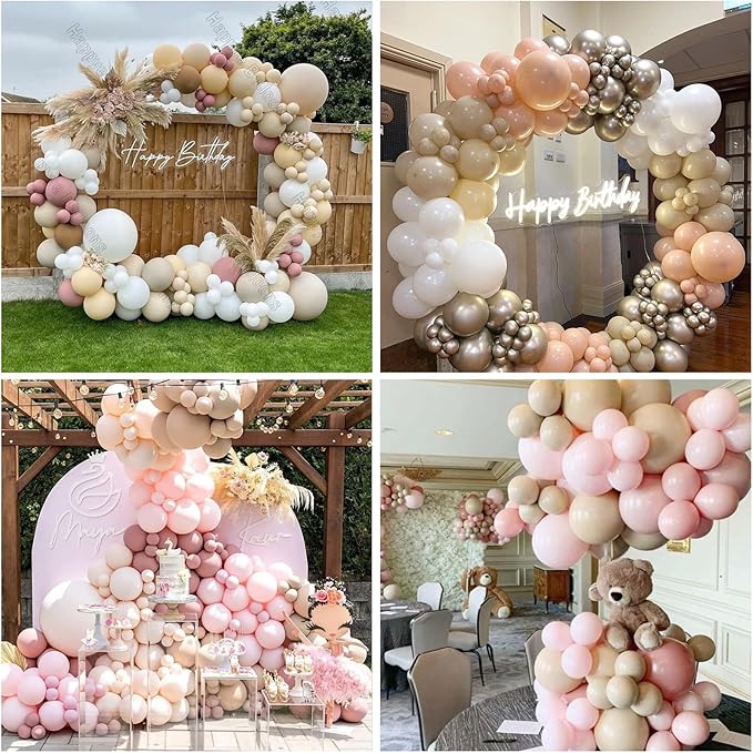 HILAVO Blush Pink Balloons 60 Pcs 12 Inch Dusty Pink White Sand Latex Balloon Retro Pink Nude Cream Clear Balloons for Bridal Baby Girls Shower Boho Bachelorette Birthday Wedding Party Decorations