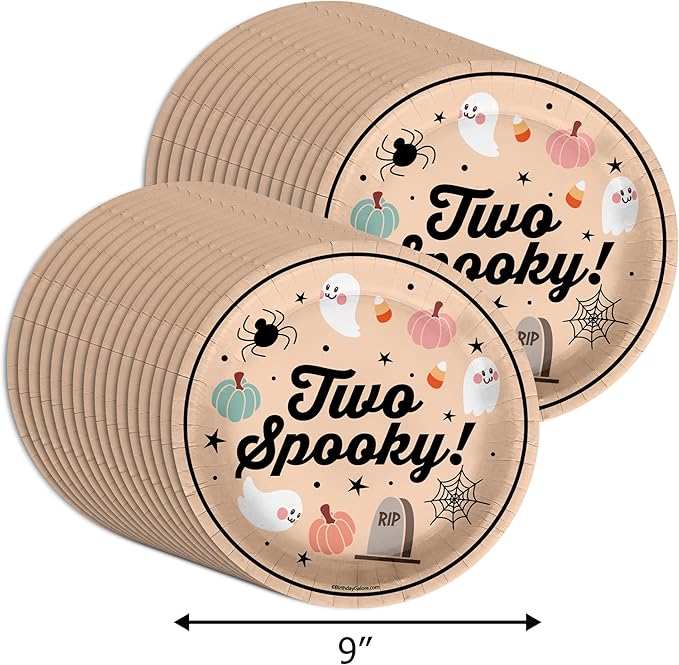 Two Spooky Second Birthday - 32 Piece Disposable Party Supplies - Decorations for Halloween 2nd Birthday Round Party Plates - Large 9" Paper Plates In Bulk