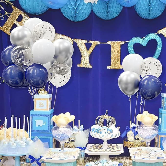 OuMuaMua 62pcs Silver Navy Blue Balloons Kit - 12 Inches Silver Blue Party Decoration Graduation Balloons for Baby Shower Birthday Wedding Graduation Party Decorations Supplies