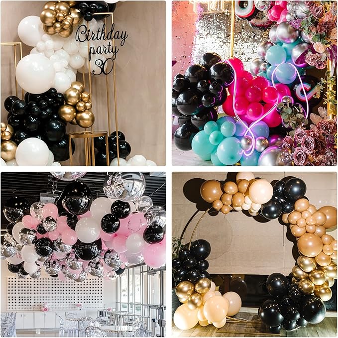 RUBFAC 135pcs Black Balloons Different Sizes 18 12 10 5 Inch for Garland Arch, Latex Balloon for Halloween Party Birthday Wedding Decorations