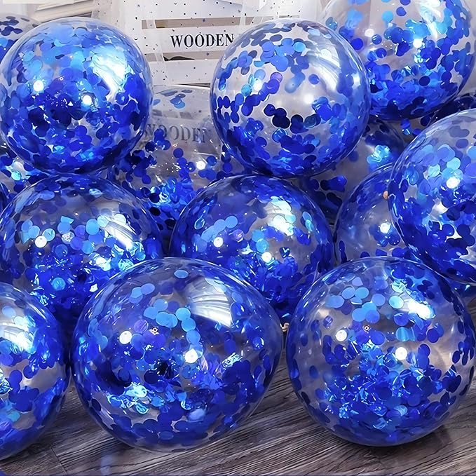 Blue Confetti Balloons, 25 Pcs Thickened 12 Inch Clear Latex Balloon with Confetti Inside for Graduation Decorations Engagement Bridal Shower Party Baby Shower Birthday Party Decoration Supplies