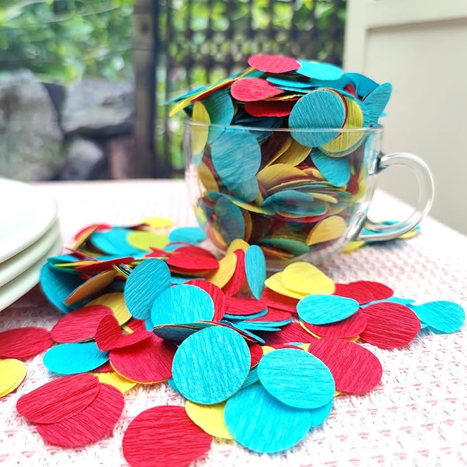 Carnival Circus Table Confetti Red Yellow and Blue 1 inch Crepe Paper Dots Table Scatter Confetti for Birthday Paw Party Decorations 1000 Pcs