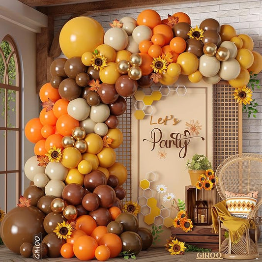 Fall Sunflower Balloon Arch 152pcs Brown Mustard Yellow Sand White Balloons Garland for Thanksgiving Sunflower Baby Shower Birthday Decorations