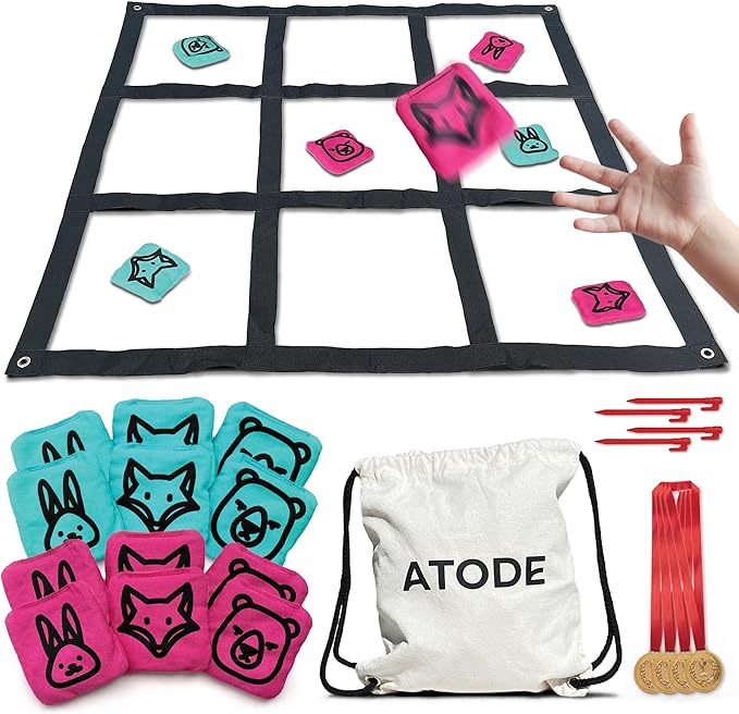 Giant Tic Tac Toe Outdoor Game - 4ft x 4ft Bean Bag Toss for Kids & Adults | 3 Game Modes, 12 Bean Bags | Yard Lawn Backyard Games for Family | Toss Across Field Day Camping | by ATODE