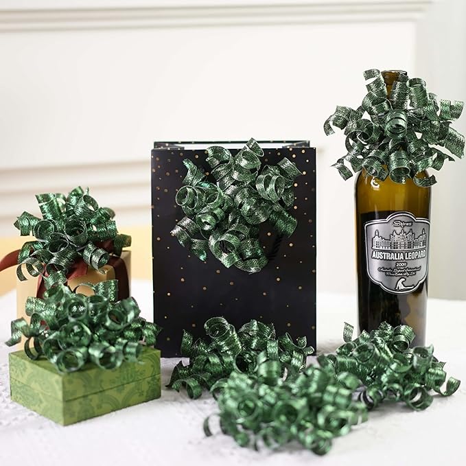 self-Adhesive Curly Ribbon for Gift Wrapping - Elegant Bows for Gift Wrapping, Presents, Paper Bag, Baby Shower Favors, Wrapping Accessories, Wedding Decor (Green)