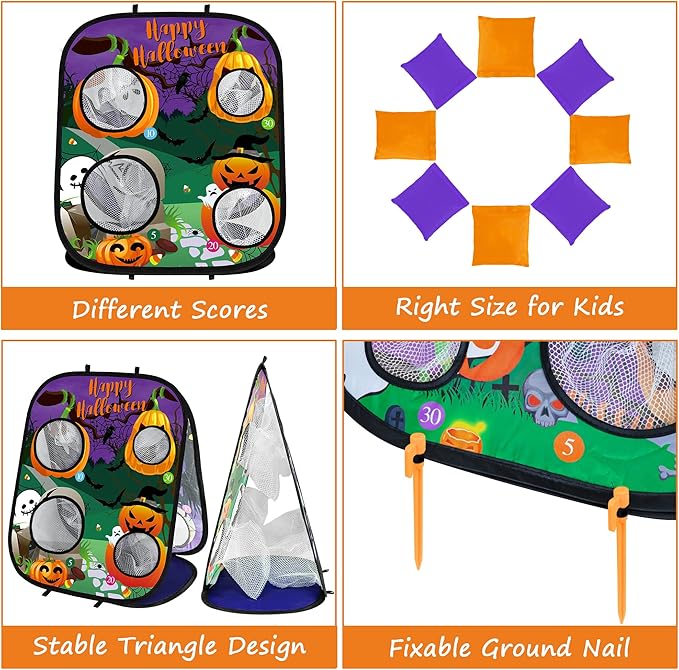 Halloween Games for Kids Party, Ghost Pumpkin Bean Bag Toss Games Halloween Party Games Favors Carnival Games for Adults Kids School Classroom Fall Festival Games Outdoor Indoor Trunk or Treat Gifts