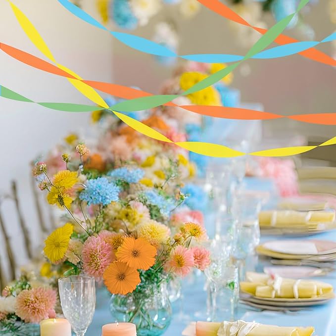 8 Rolls Crepe Paper Streamers, Orange, Yellow, Green and Blue Streamers Party Decorations for Birthday Baby Shower Bridal Shower Wedding Bachelorette Party Boho Decor