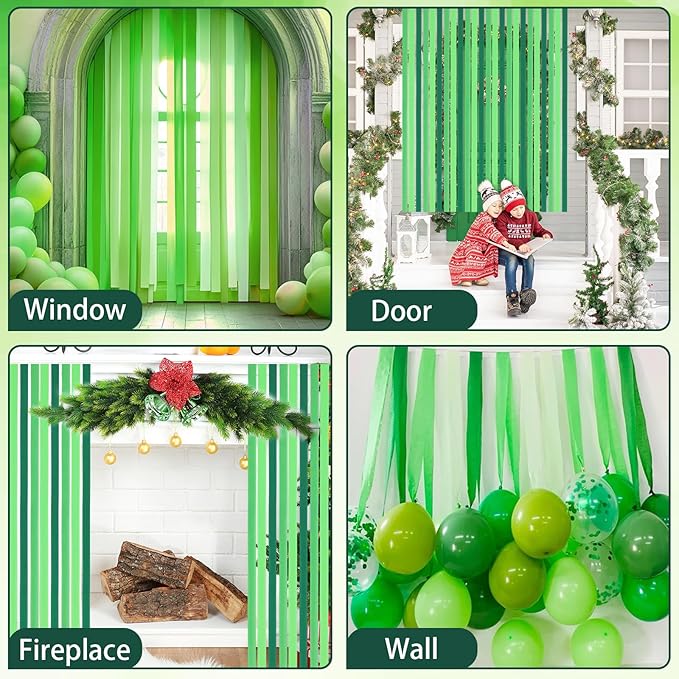 Green Crepe Paper Streamers 9 Rolls 738ft, Green Streamers Party Decorations for Party Wedding Mother's Day Birthday Baby Shower Decor, 1.77 Inch x 82 Ft/Roll