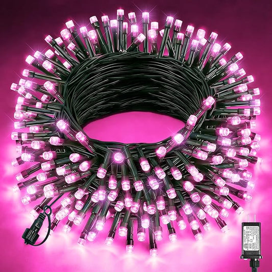 80FT 240 LED Christmas Lights Outdoor, Plug in String Lights for Outside Waterproof, 8 Modes Connectable Green Wire Twinkle Fairy Lights for Indoor Home Garden Patio Party Holiday Decorations, Pink